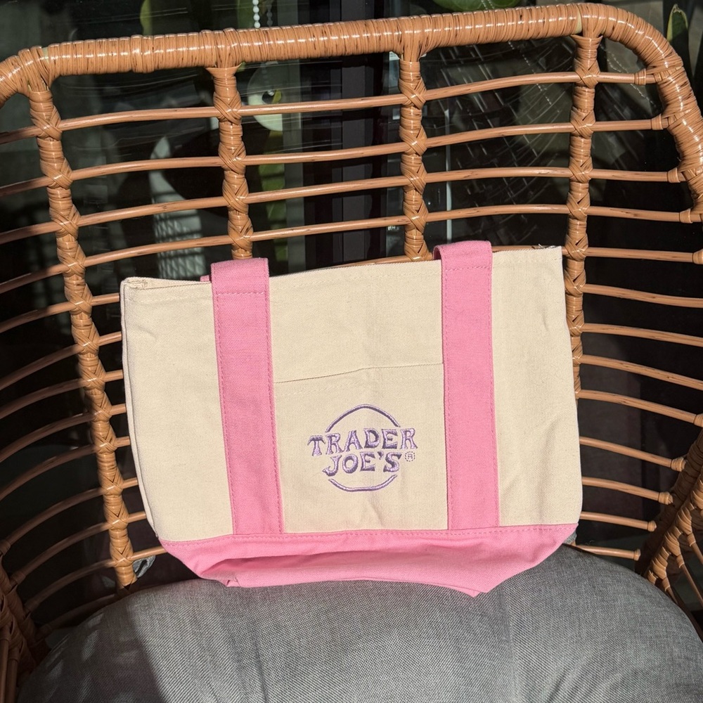 Trader Joe’s Mini Canvas Tote Bag | Pastel Pink - Picture 2 of 3